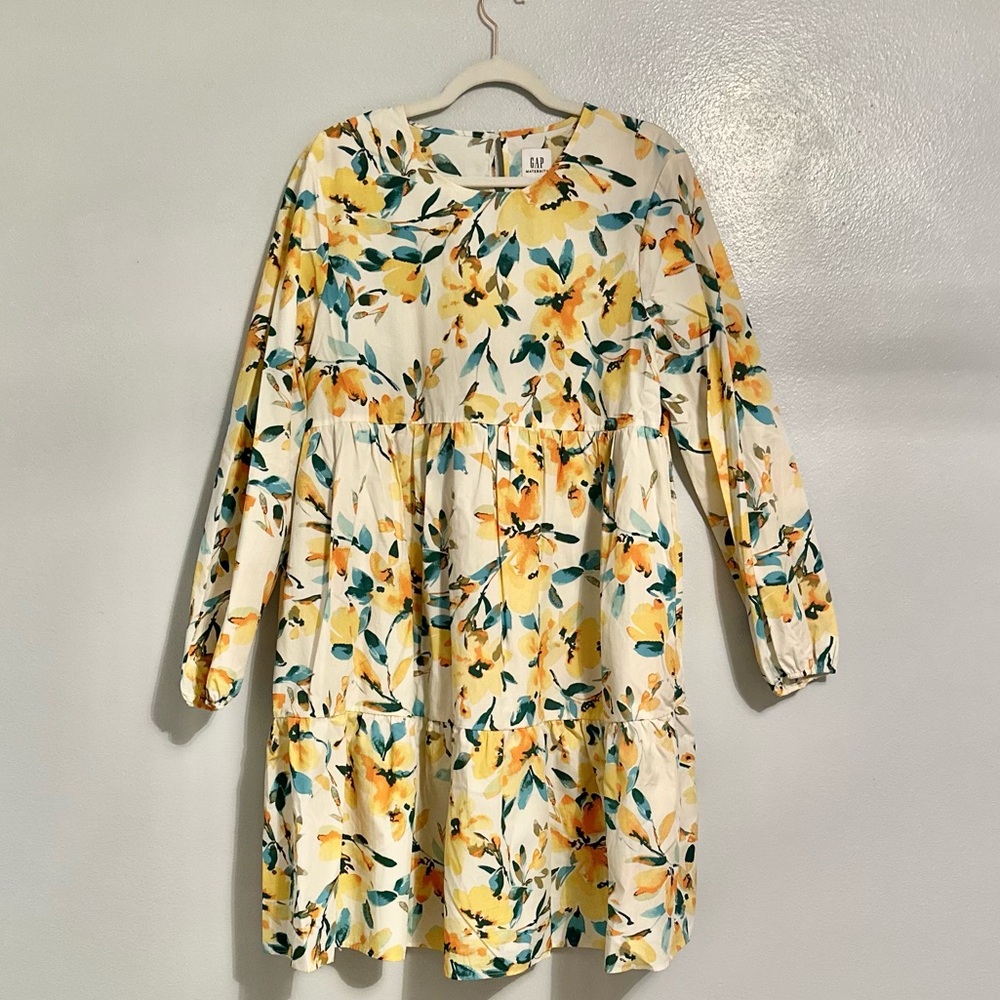 Maternity Tiered Dress in Mini Yellow Floral